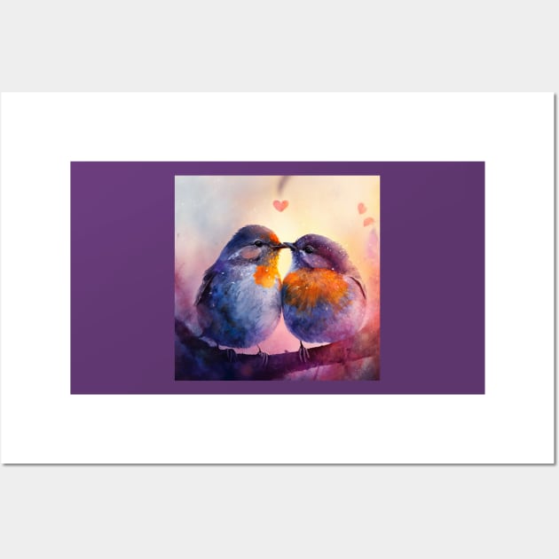 Cute Robins embrace each other in love- valentines day gift Wall Art by UmagineArts